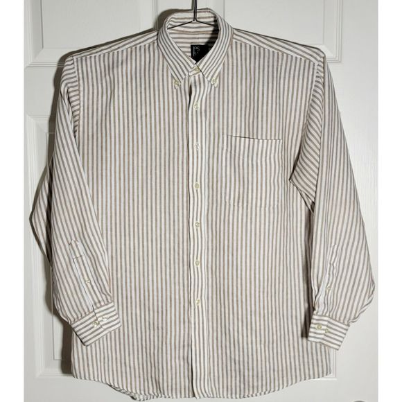 Jos. A Bank Men's L Traveler's Collection 100% Linen Button Down BR/WH Stripe - Picture 2 of 8